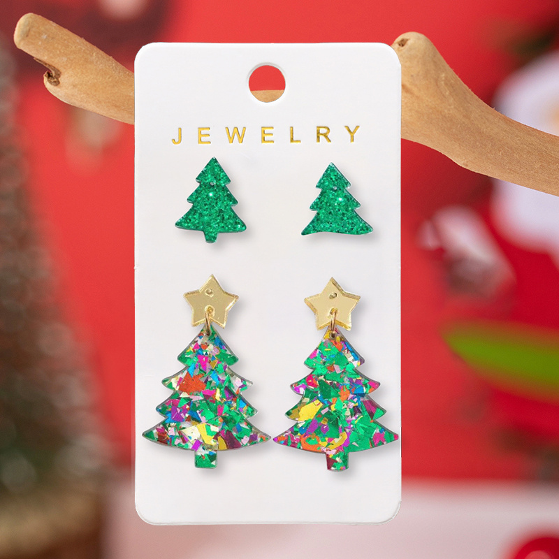 2 Pairs Christmas Colorful Sequin Tree Earrings